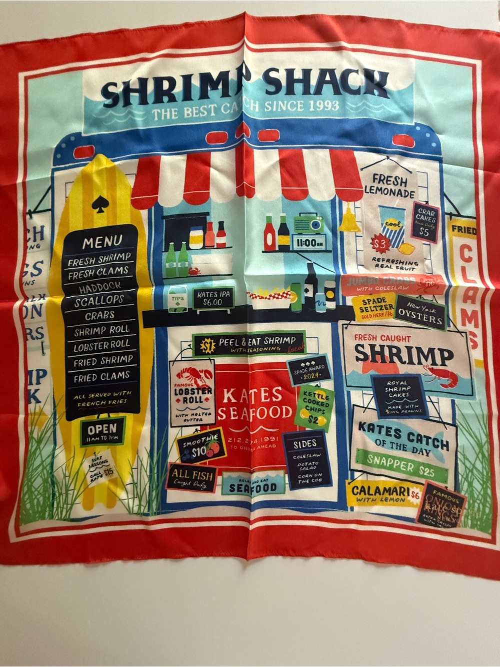 Shrimp Shack Seafood Scarf with Bright Nautical Print